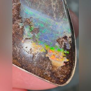 Australian boulder Opal set in Sterling silver pendant- multicolor